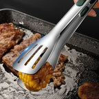 Non-slip stainless steel tongs for meat, salad & bread