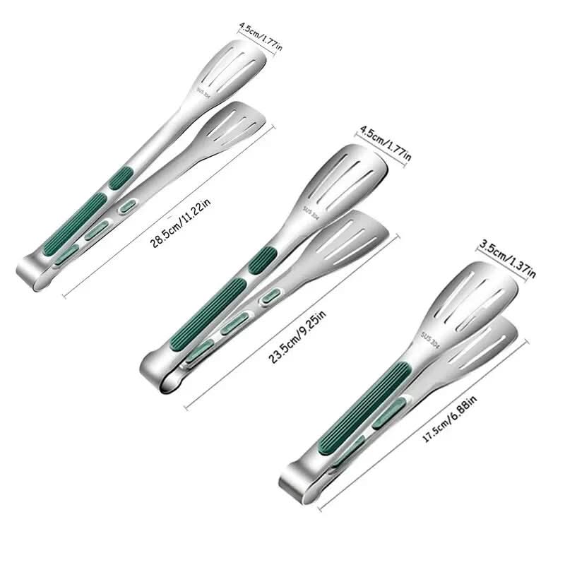Non-slip stainless steel tongs for meat, salad & bread