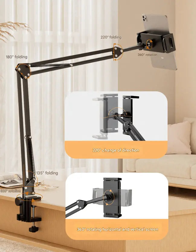 Device holder for the bed with long arm – Holds devices up to 1.2 kg safely