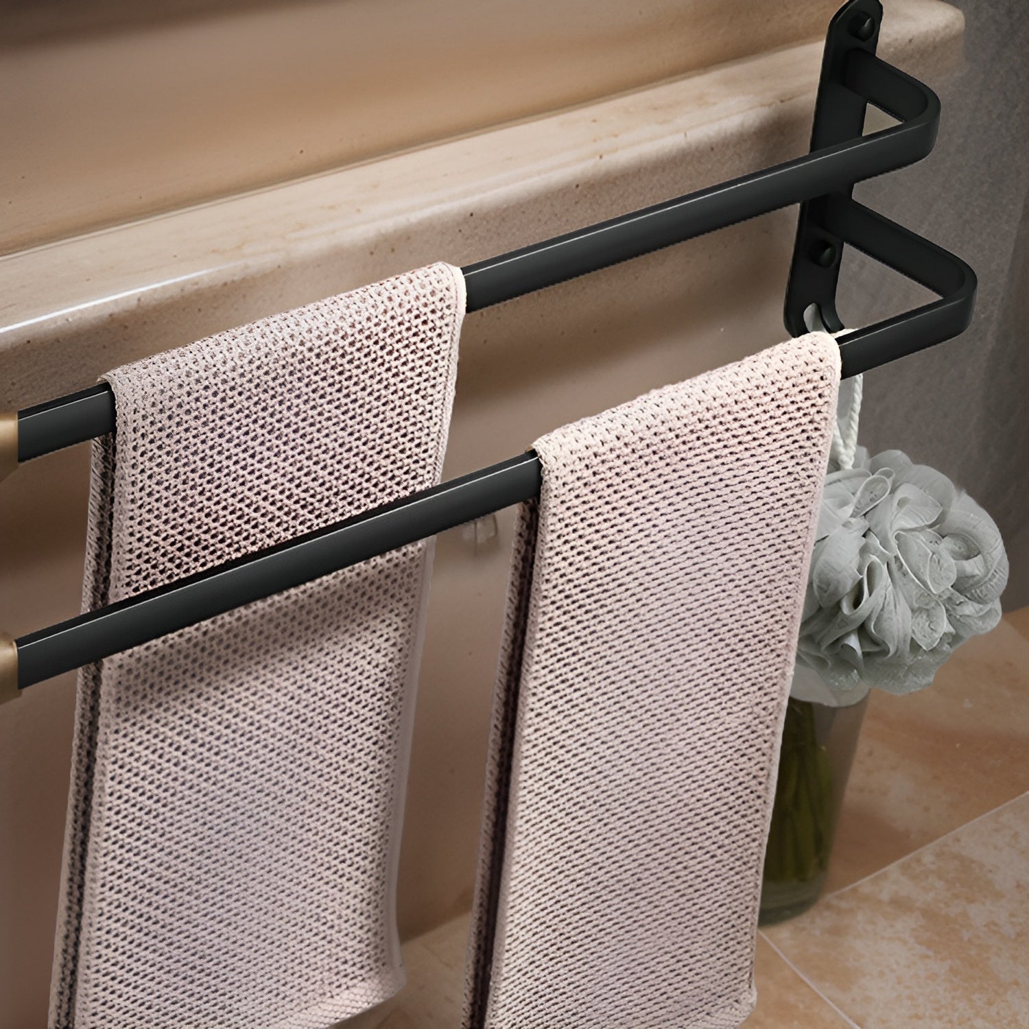 HangEase 3-Layer Towel Holder – Black Wall-Mounted Aluminium Rack Without Drilling