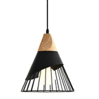 Vintage pendant light with cable – Industrial hanging lamp made of metal and wood