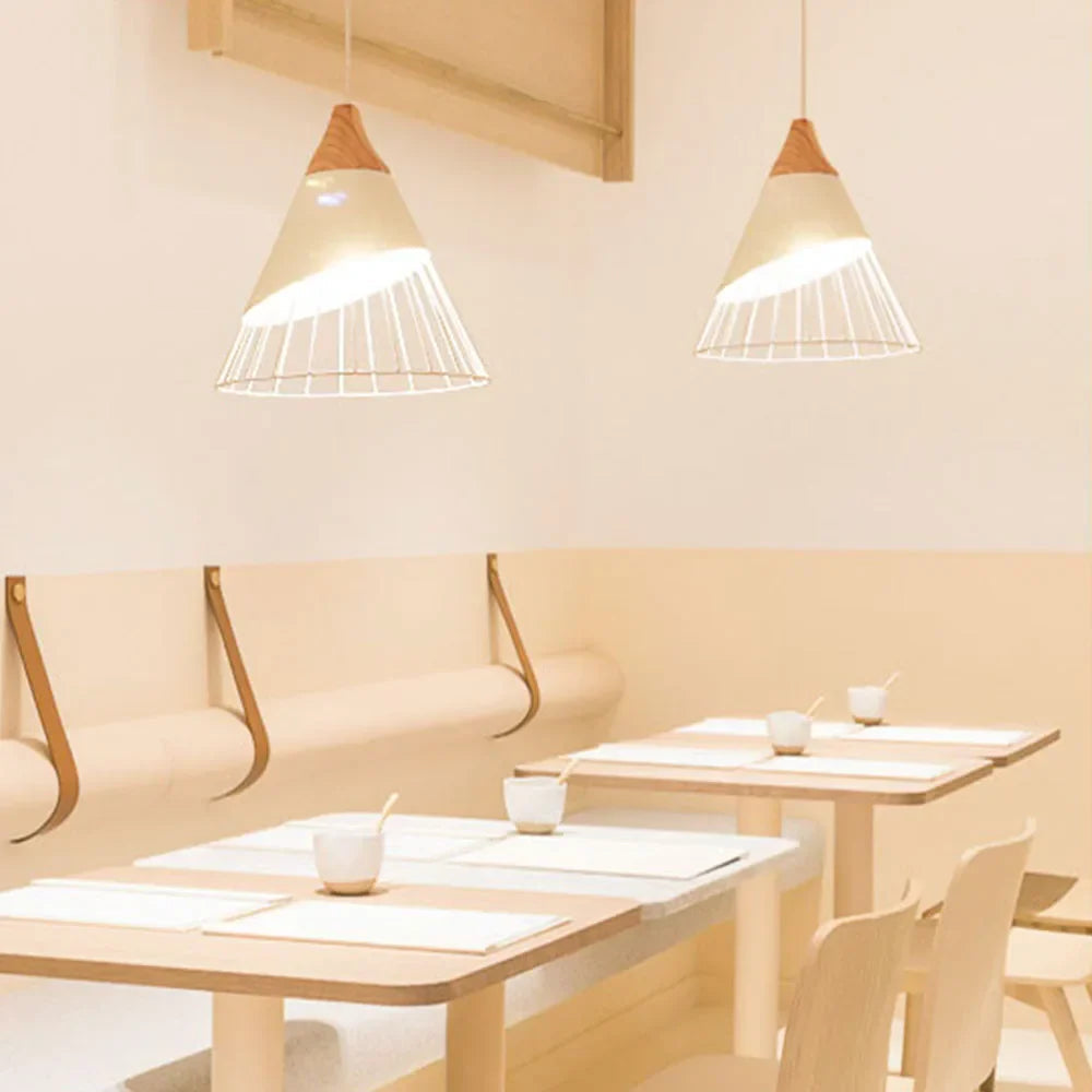 Vintage pendant light with cable – Industrial hanging lamp made of metal and wood