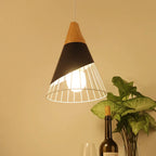 Vintage pendant light with cable – Industrial hanging lamp made of metal and wood