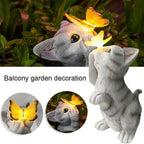 SolarPurr Garden Light | LED Cat Figure with Butterfly | Solar Powered | Weatherproof | Outdoor Decoration