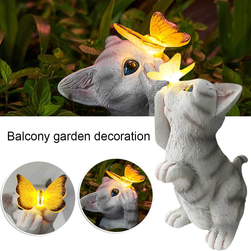SolarPurr Garden Light | LED Cat Figure with Butterfly | Solar Powered | Weatherproof | Outdoor Decoration