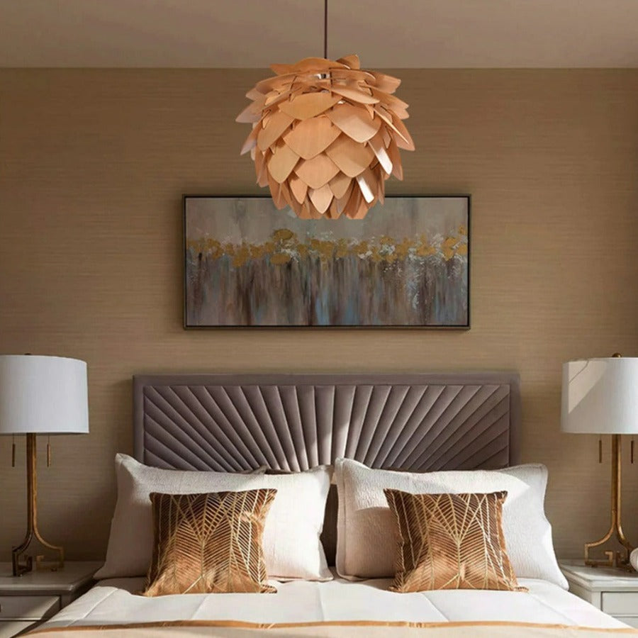 Handcrafted Wooden Pine Cone Pendant Light