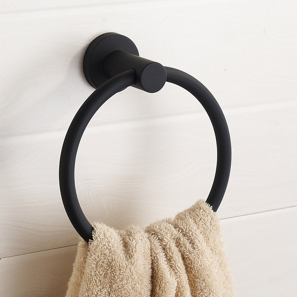 Towel ring made of 304 stainless steel in chrome, Round simple design, Black, European bathroom accessories, Rustproof