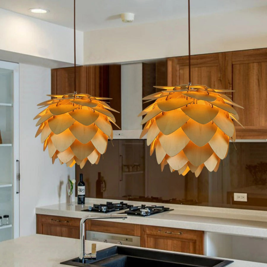 Handcrafted Wooden Pine Cone Pendant Light