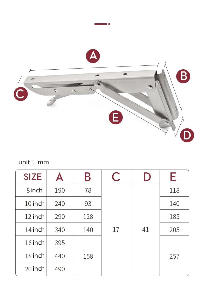 2-piece set collapsible shelf brackets, heavy-duty, made of stainless steel for tables, motorhomes and space-saving