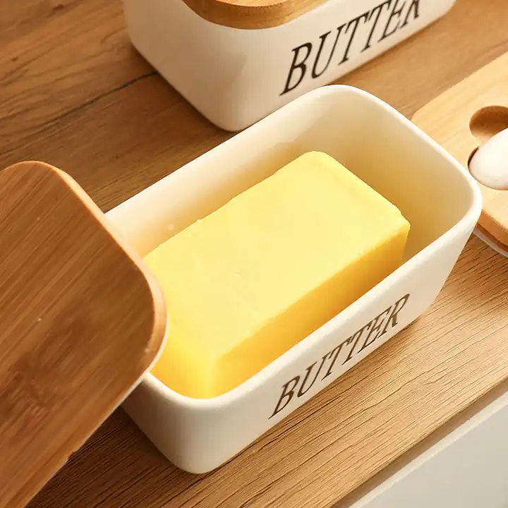 Rectangular Ceramic Butter Dish Sealed Storage Container Western Cheese Jug Butter Glass for Storage for Restaurant 15x8.5 cm