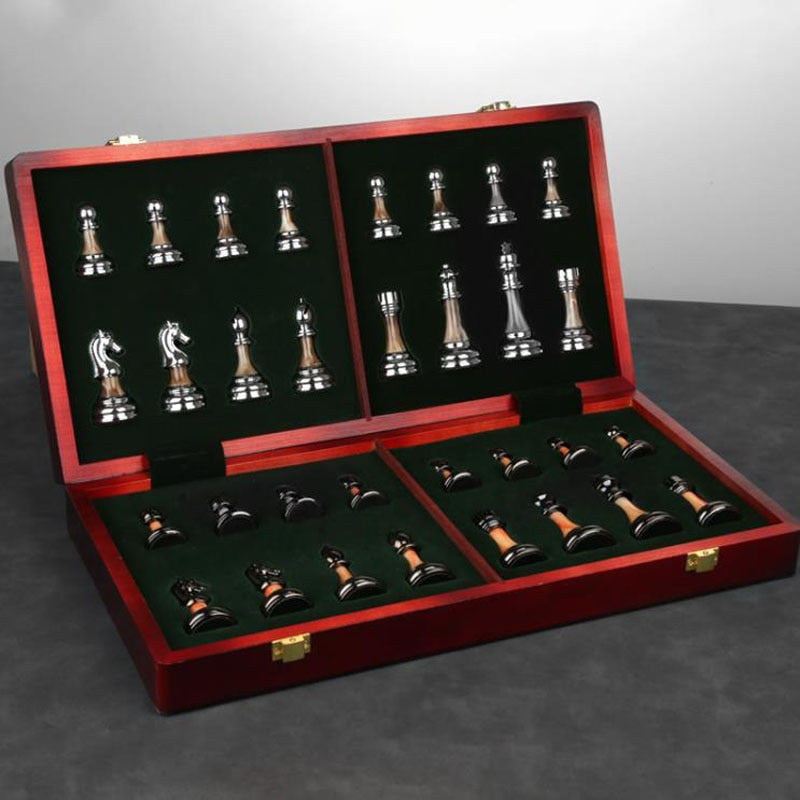 Luxurious chess set made of metal with a large 45 cm wooden board