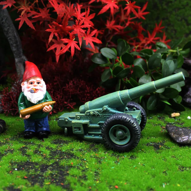 2-Piece Set Mini Wax Gnome Figurine with Cannon