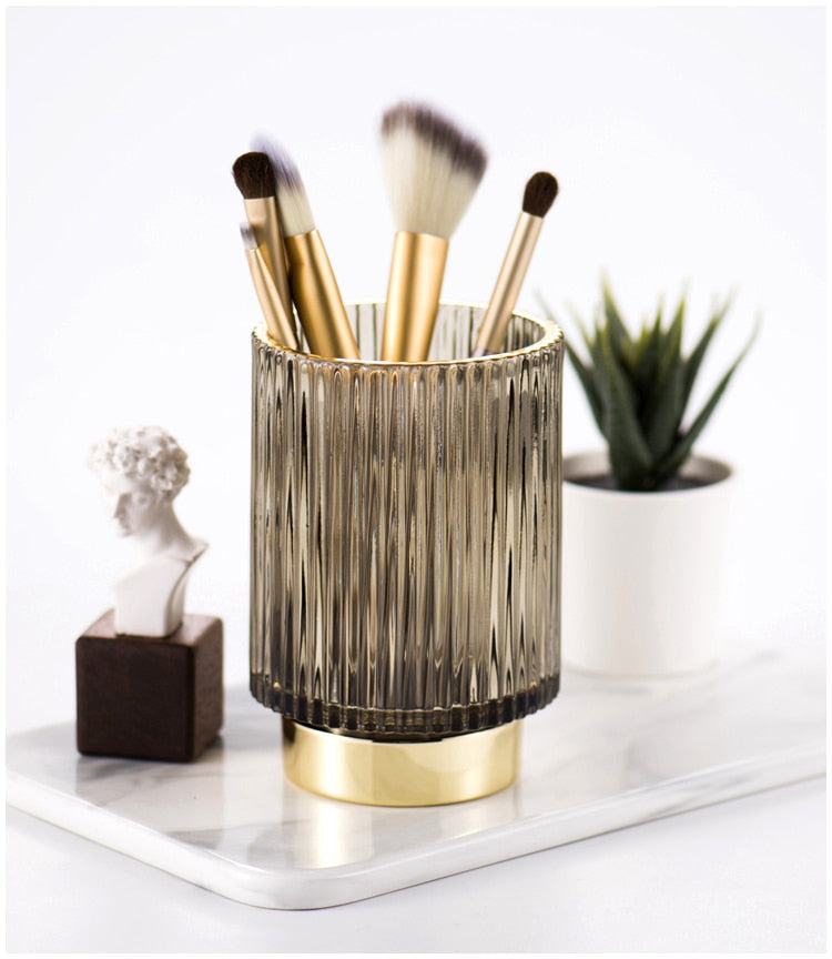 Elise Gold Foil Glass Makeup Halter & Organizer