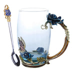 Handcrafted Enamel Coffee Mugs Rose-Glass Tea Cup with Steel Spoon Luxury Unique Gifts for Wedding Valentine's Day Birthday Gifts