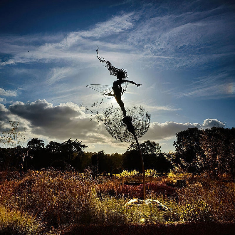 Fairies and Dandelions Dancing Together Sculpture for Outdoor Garden