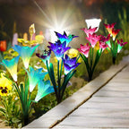 Solar LED flower lights in lily shape – Color-changing garden lights with stake for outdoor areas