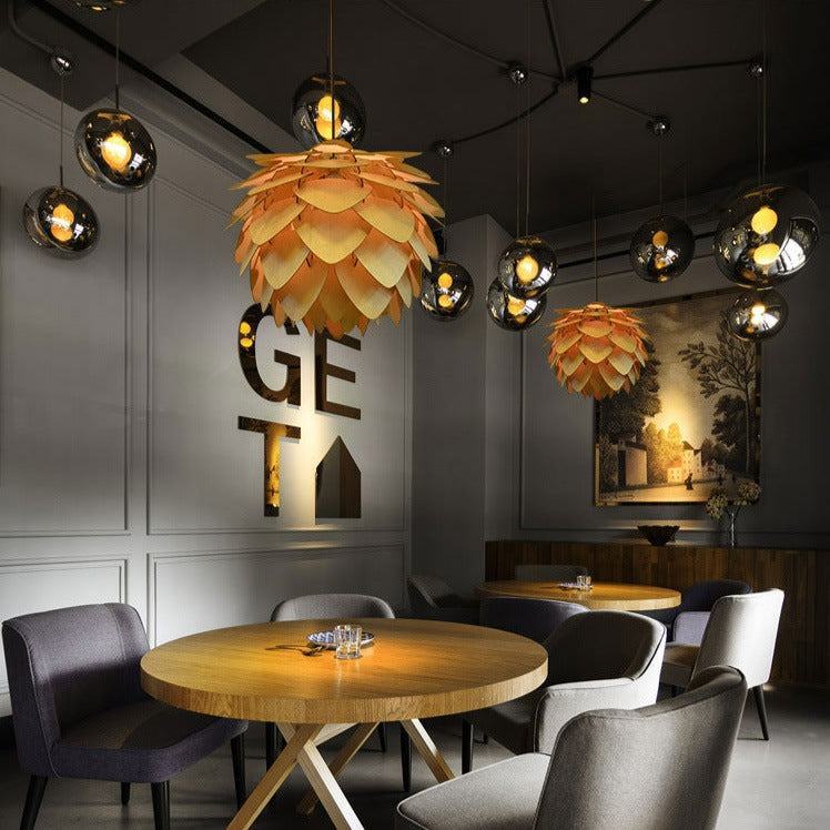 Handcrafted Wooden Pine Cone Pendant Light