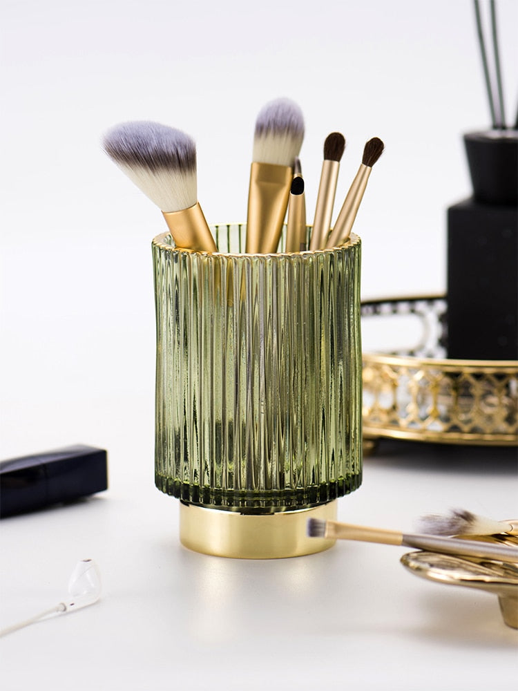 Elise Gold Foil Glass Makeup Halter & Organizer