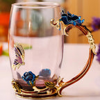 Handcrafted Enamel Coffee Mugs Rose-Glass Tea Cup with Steel Spoon Luxury Unique Gifts for Wedding Valentine's Day Birthday Gifts
