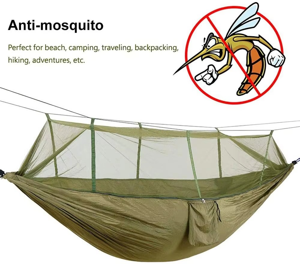 2-Person Outdoor Hammock with Mosquito Net - Portable Parachute Fabric Camping Bed