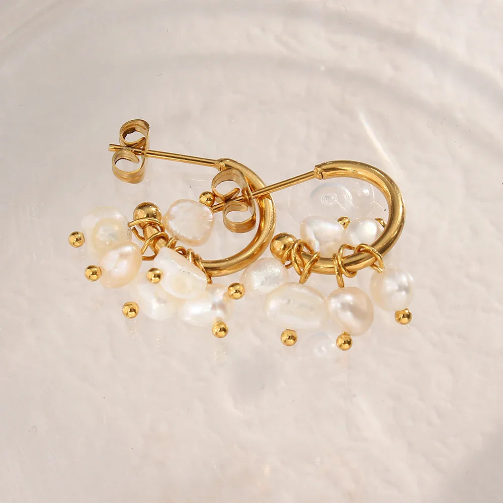 18k Dainty Pearl Droplet Dangle Earrings