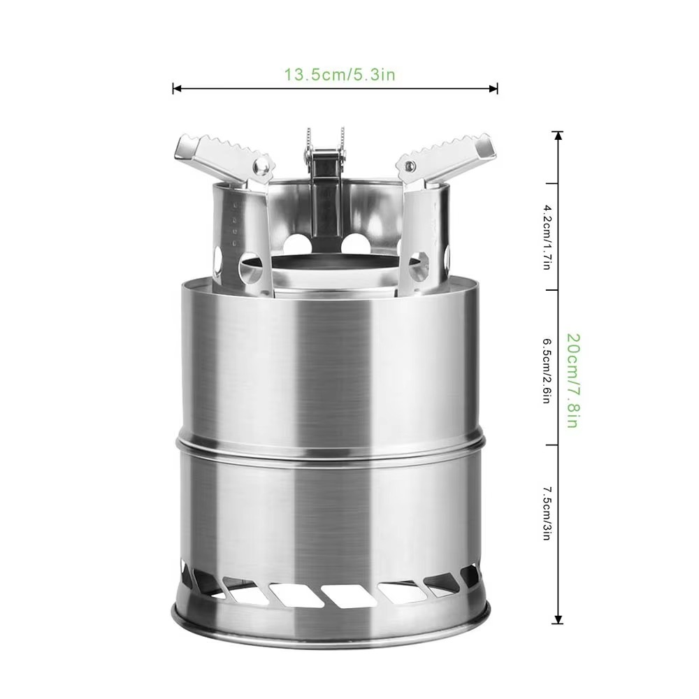 Portable Stainless Steel Wood Burning Camping Stove - Lightweight Outdoor Cooker for Travel and BBQ
