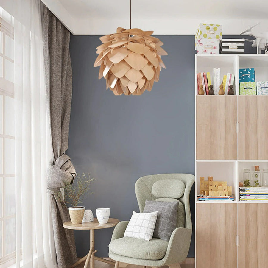 Handcrafted Wooden Pine Cone Pendant Light