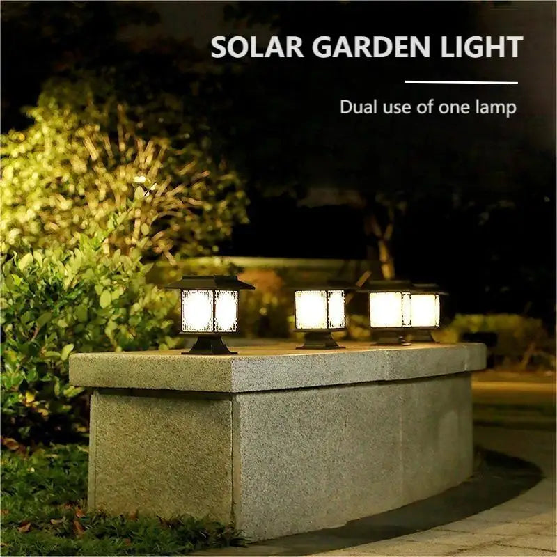 Solar LED Garden Lamp – Large Square Lamp with Warm Light and Dual Use