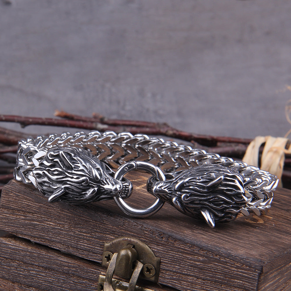 Silver Viking Bracelet "WolfBand" – Handmade with Fenrir Motif