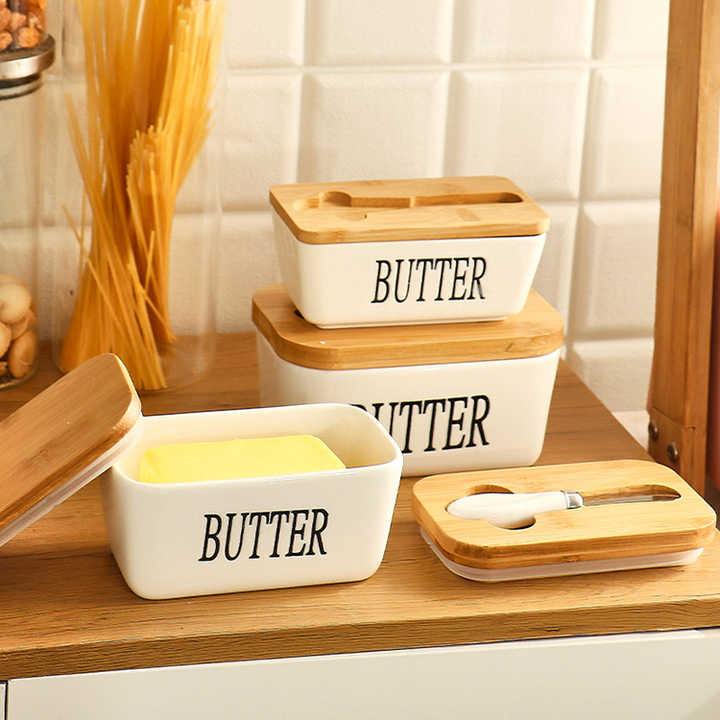 Rectangular Ceramic Butter Dish Sealed Storage Container Western Cheese Jug Butter Glass for Storage for Restaurant 15x8.5 cm