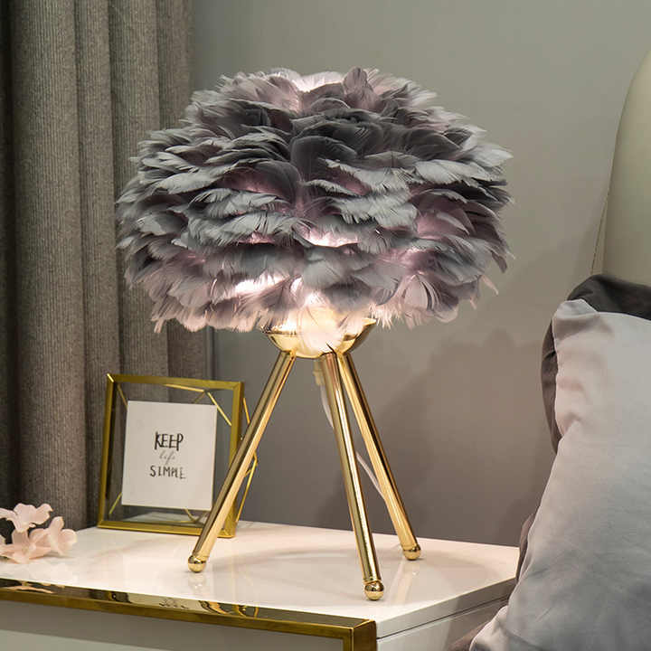 Table Lamp - FeatherLux - Dimmable Light - Elegant Feather Design
