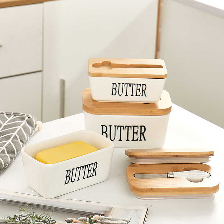 Rectangular Ceramic Butter Dish Sealed Storage Container Western Cheese Jug Butter Glass for Storage for Restaurant 15x8.5 cm