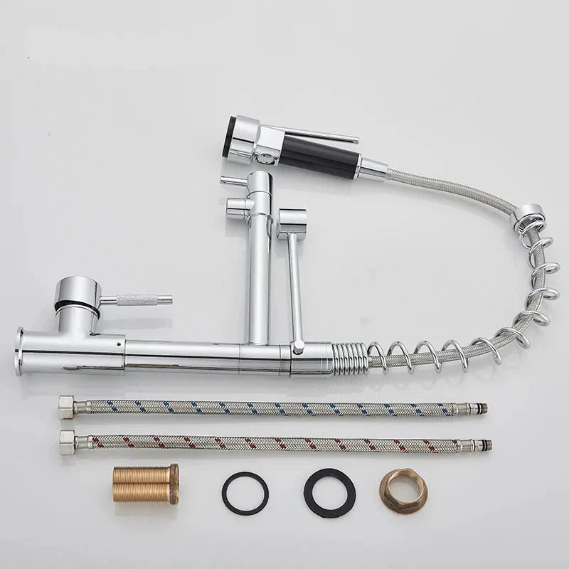 Retractable Faucet with Double Spout – Flexible Faucet for Sink, High Pressure, Swivel, Ideal for Modern Kitchens, Easy Installation