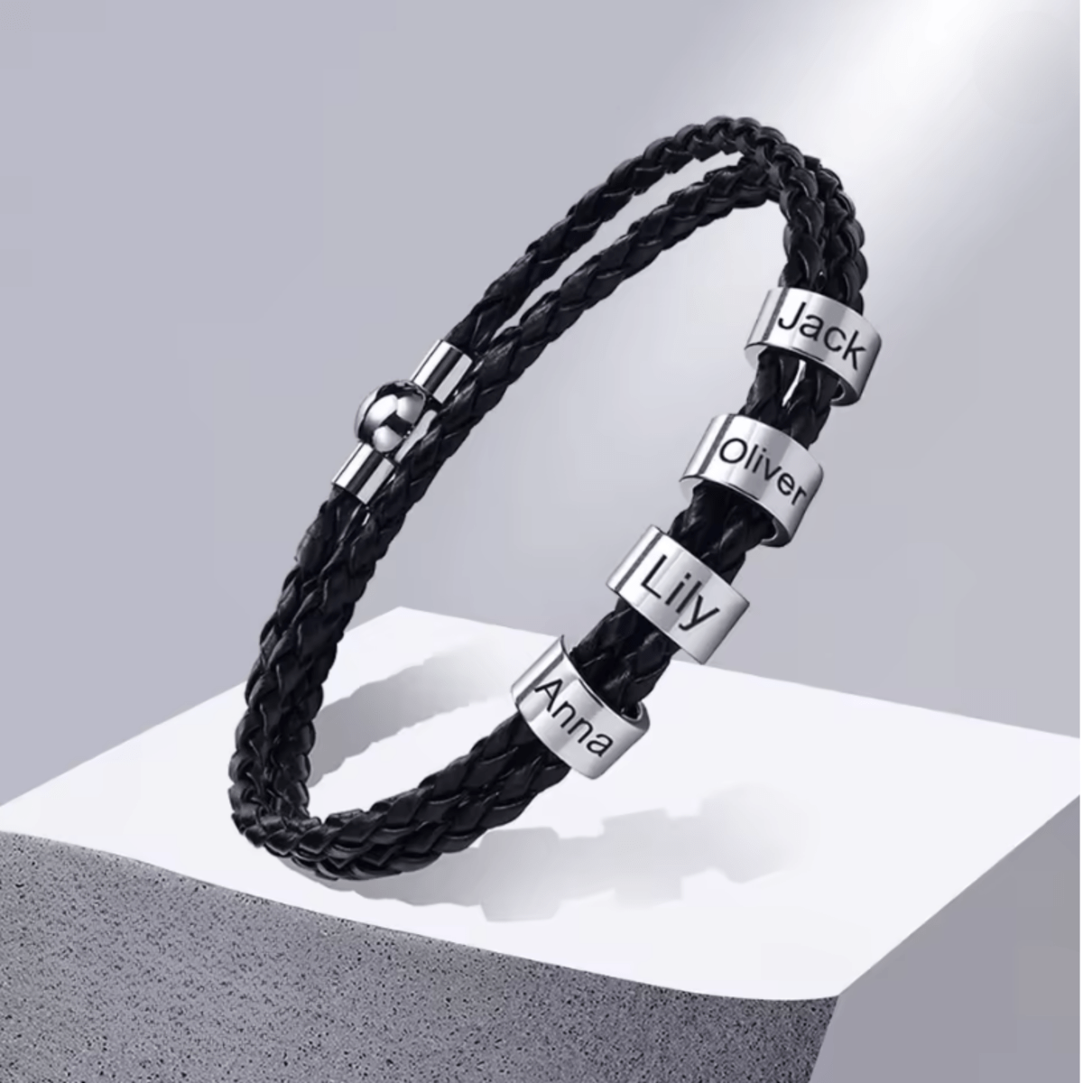 Men's braided bracelet with personalized name beads