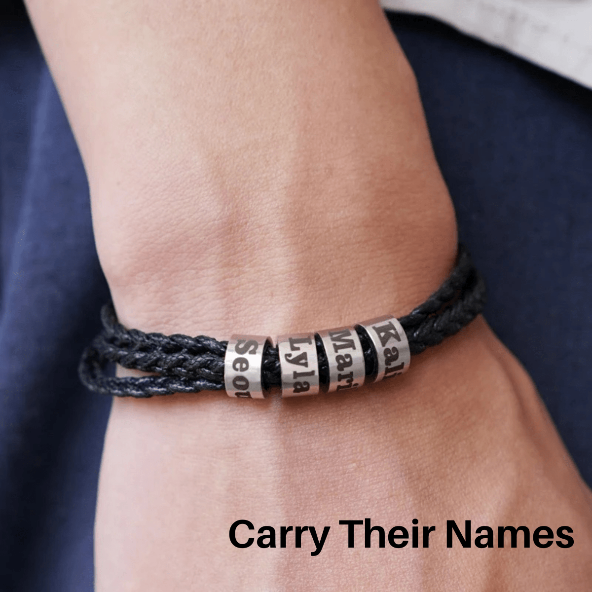 Men's braided bracelet with personalized name beads