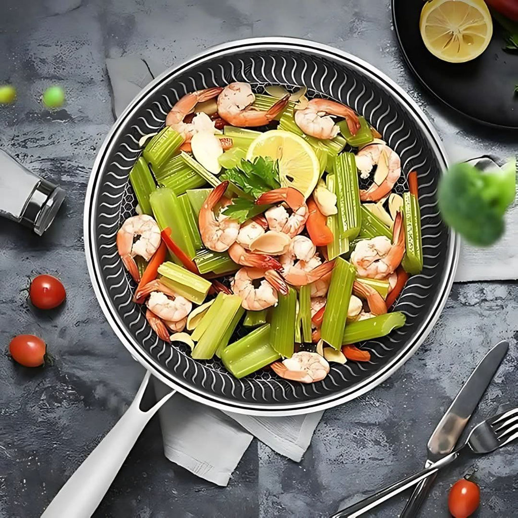 Stainless Steel Pan with Non-Stick & Hexa-Design