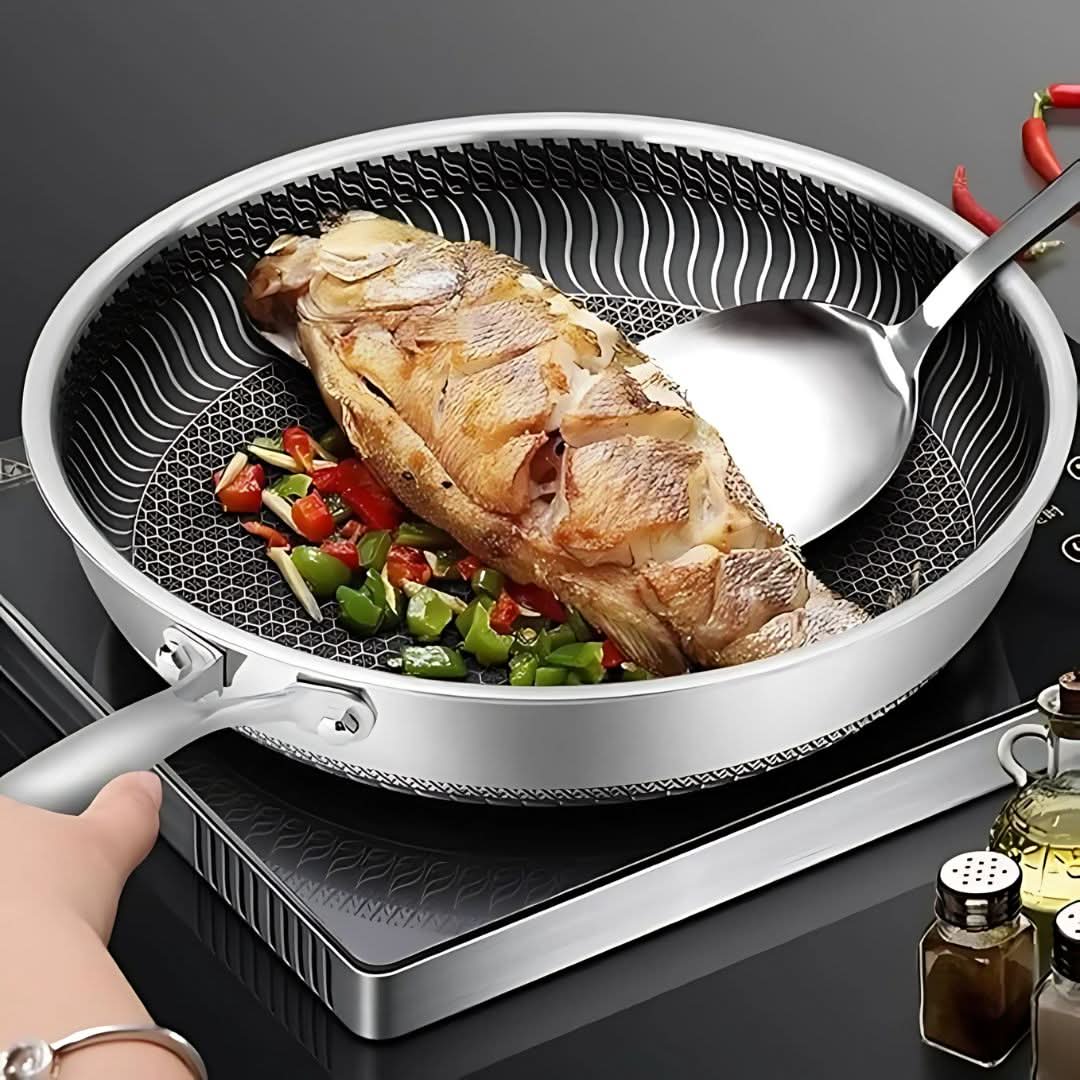 Stainless Steel Pan with Non-Stick & Hexa-Design
