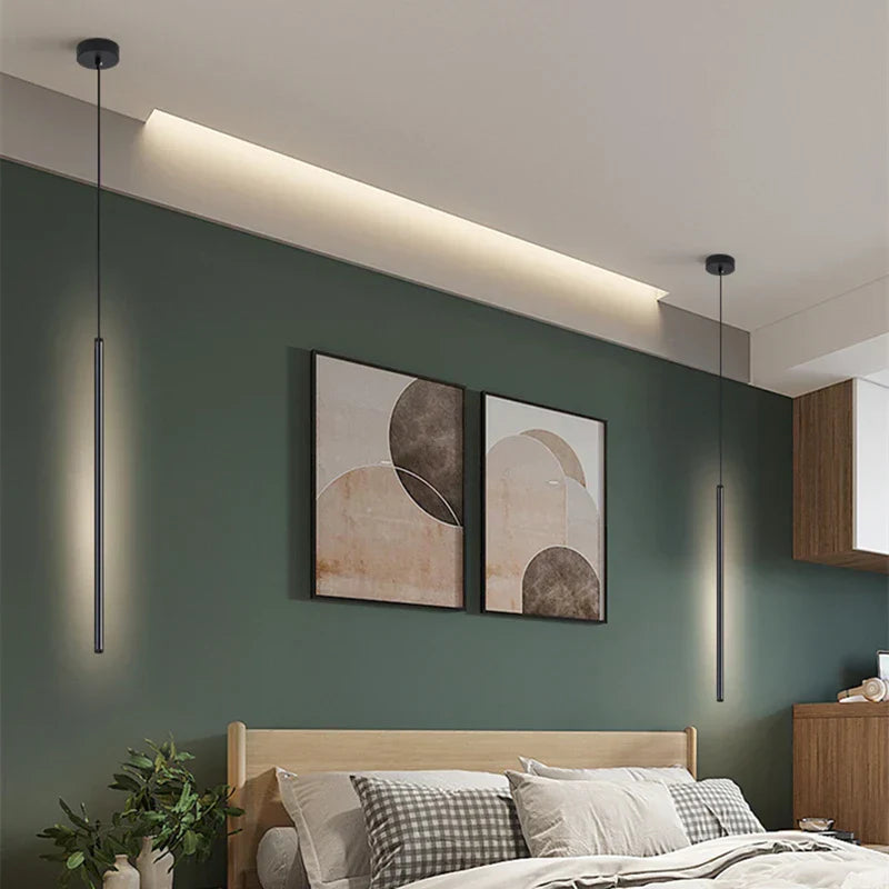 Nordic LED Pendant Light: Minimalist design with creative lines, perfect for the bedroom, dining area