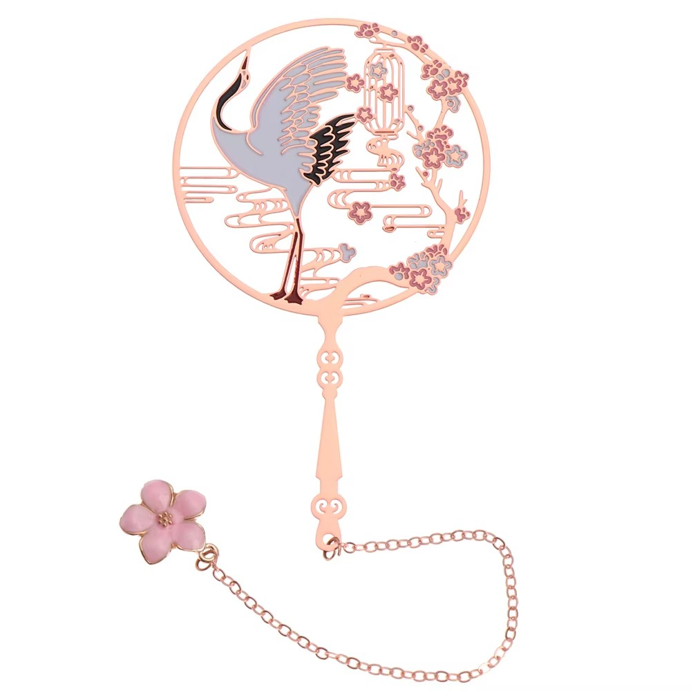 Metal Tassel Calligraphy Bookmark – Chinese Style Fan Design for Books and Journals