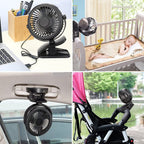 Portable Clamp Fan with 360° Rotation – USB & Rechargeable Battery