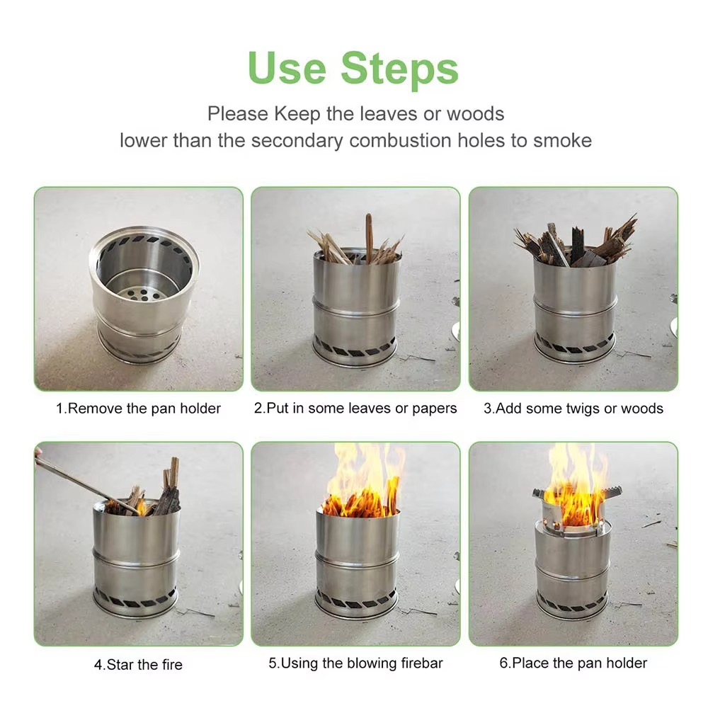 Portable Stainless Steel Wood Burning Camping Stove - Lightweight Outdoor Cooker for Travel and BBQ