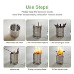 Portable Stainless Steel Wood Burning Camping Stove - Lightweight Outdoor Cooker for Travel and BBQ