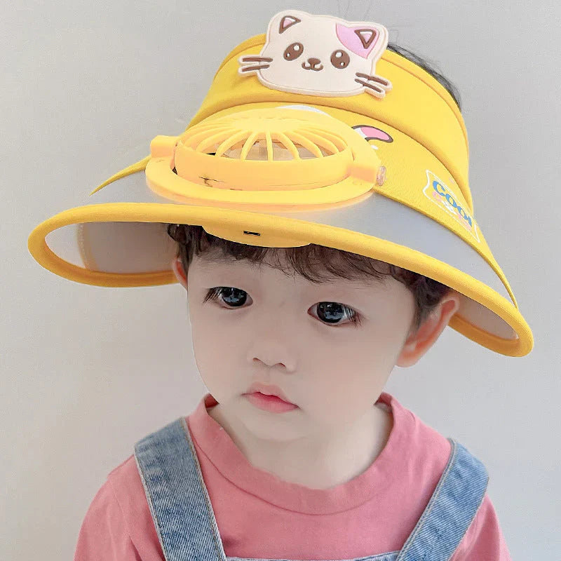 Children's Sun Hat with Fan – Adjustable Summer Hat with Frog Design