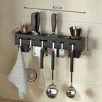 Organize Your Kitchen: Stainless Steel Wall-Mounted Knife Holder Shelf - Nail-Free Storage Shelf with Hooks for Cutlery - Cabinet Organizer for a Tidy Kitchen