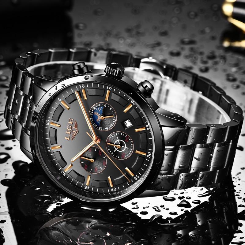 Military Black Steel Watch – Elegant Stainless Steel Men’s Wristwatch with Waterproof Design