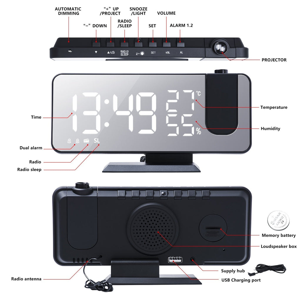 Eindhoven Astronatic | The Best Alarm Clock with LED Screen - 180° Projector - USB Charger
