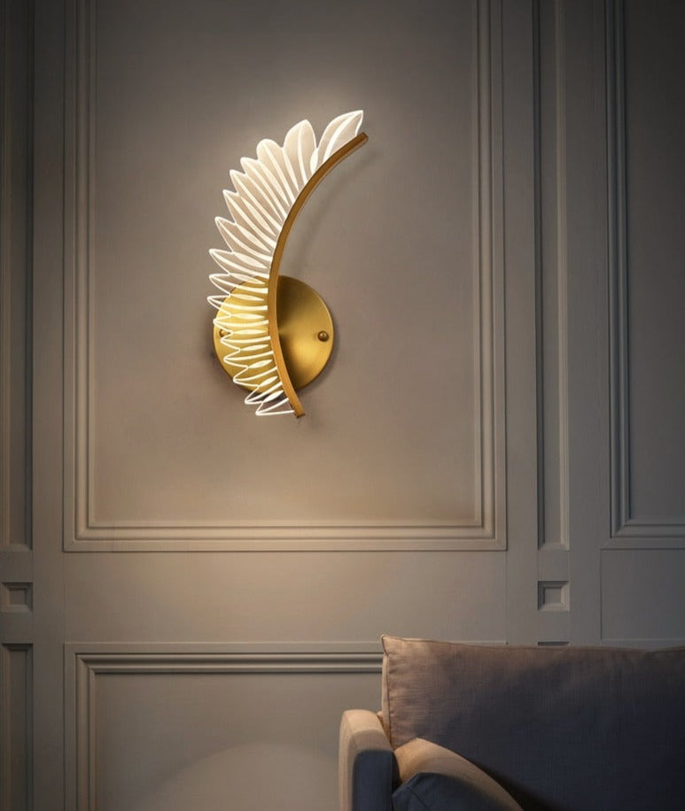 Wall Lamp with Nature-Inspired Golden Wing Motif