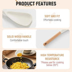 Heat-resistant silicone cooking spoon with wooden handle