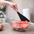 Heat-resistant silicone cooking spoon with wooden handle