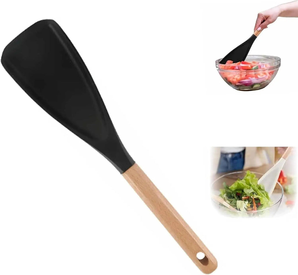 Heat-resistant silicone cooking spoon with wooden handle
